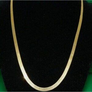 14kt stamped gold Bonded chain herringbone necklace 24 inch length feminine
